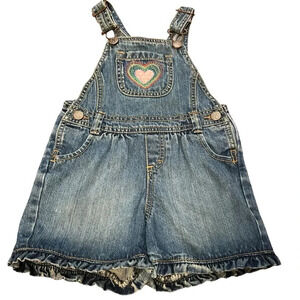 OshKosh Ruffled Heart Embroidered Shortall Overall‎ Bob Vestbak 2T